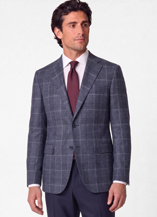 Canali Steel Blue & Orange Windowpane Flannel Silk Cashmere Modern Fit 2-Button Sport Coat 38R