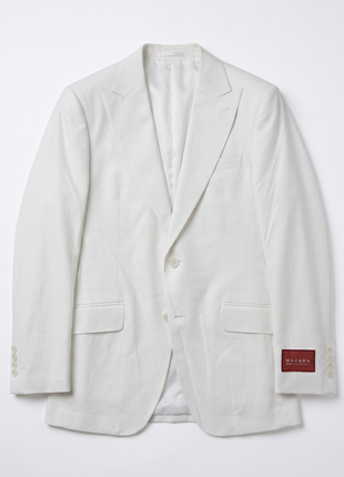Mazara Mens Solid White Slim Fit Peak Lapels Wool 2-Button Suit