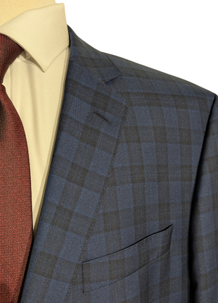 Hugo Boss Columbo Navy Blue and Black Windowpane Slim Fit Notch Lapels 2-Button Wool Silk Suit - 46R