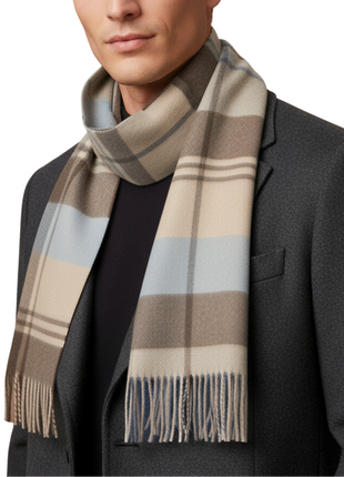 Tovaglia Mens Plaid Cashmere Fringe Scarf