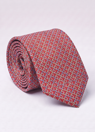 Letteriello Red Interlocking Equestrian Stirrups Italian Silk Neck Tie