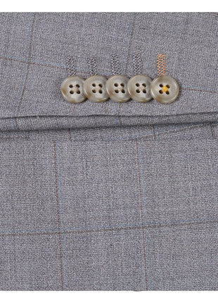 English Laundry Grey Windowpane Plaid Slim Fit Notch Lapel 2 Button Wool Suit
