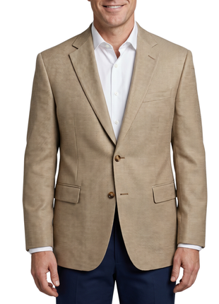 Beragamo Beige Textured Modern Fit Notch Lapel 2-Button Wool Sport Coat