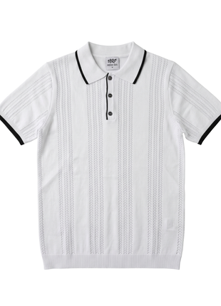Lavane N.Y. Mens White Knit Short Sleeve Polo Sweater Shirt