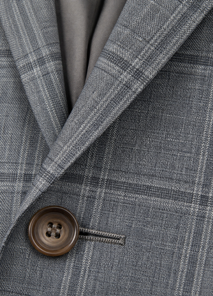 Gucci Heather Gray with White Windowpane Wool Silk Blend Classic Fit 2-Button Suit 46R