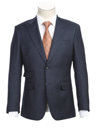 English Laundry Gray Tonal Plaid Slim Fit Peak Lapel Wool Blend 2 Button Suit