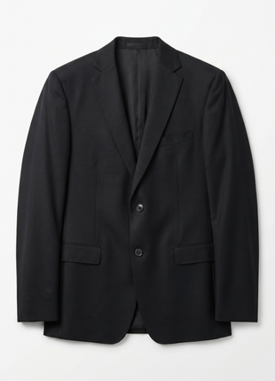 Z Zegna Mens Solid Black Notch Lapel Slim Fit 2-Button Wool Suit - 44L