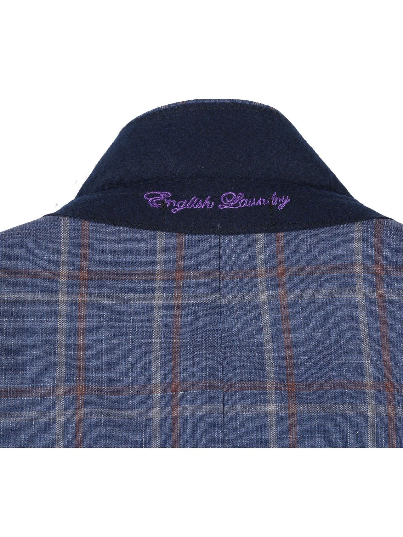 English Laundry Slim Fir Light Steel Blue with Orange Check Wool Suit