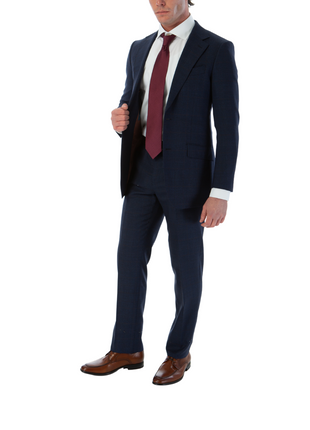 Tovaglia Mens Slim Fit Blue Plaid 100% Wool 2 Piece Suit