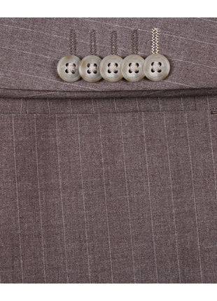 English Laundry Mens Brown Stripe Slim Fit Notch Lapel 2 Button Stretch Suit With Patch Pockets