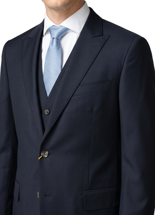 Canali Dark Navy Solid Slim Fit Peak Lapel Canvassed Wool Blend 3-Piece Suit- 46R