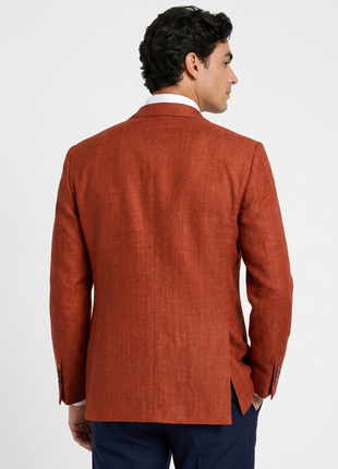 Sartoria Partenopea Rust Orange Crosshatch Classic Fit Notch Lapel Wool 3-Button Sport Coat 48L
