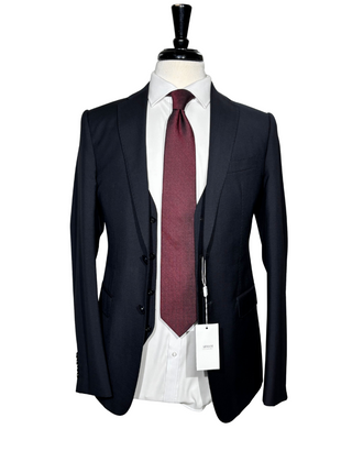 Armani Collezioni M-Line Solid Black Wool Blend Notch Lapel Modern Fit 3 Piece Suit 36R