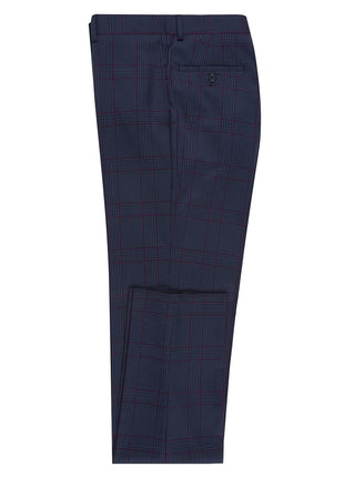 English Laundry Blue & Burgundy Houndstooth Plaid Slim Fit Notch Lapel Two button Stretch Suit