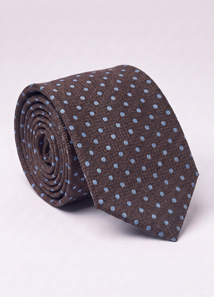 Letteriello Coffee Brown & Blue Polka Dot Italian Silk Neck Tie