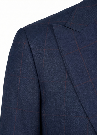 Mazara Mens Navy With Burgundy Windowpane Slim Fit Windowpane 3-Piece Wool Suit