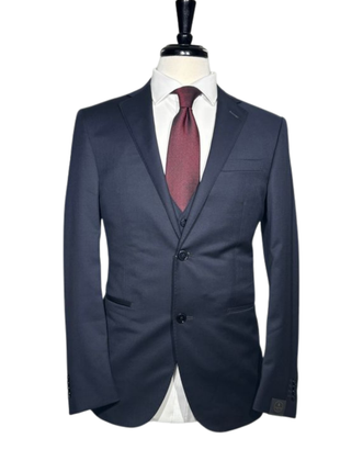 Corneliani Mens Solid Navy Fully-Canvassed Notch Lapels Classic Fit 3-Piece Wool Suit - 38R - The Suit Depot