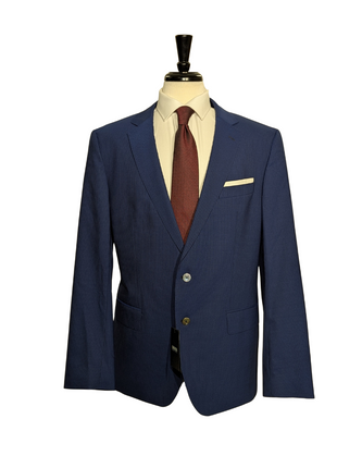 Hugo Boss Blue Pinstripe Slim Fit Notch Lapels 2-Button Wool Silk Suit - 46R
