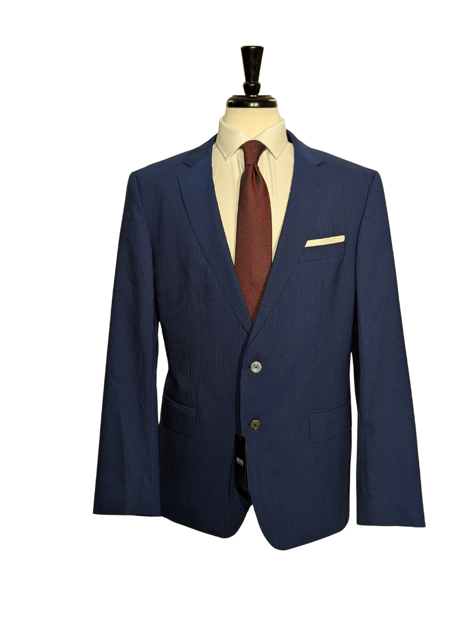 Hugo Boss Blue Pinstripe Slim Fit Notch Lapels 2-Button Wool Silk Hugo Boss Blue Pinstripe Slim Fit Notch Lapels 2-Button Wool Silk