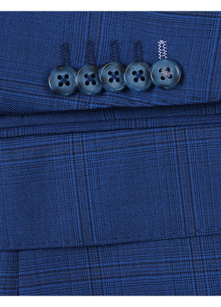 English Laundry Blue Tonal Windowpane Slim Fit Notch Lapel 2 Button Wool Suit