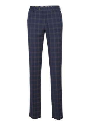 English Laundry Blue & Tan Windowpane Slim Fit Notch Lapel 2 Button Stretch Suit