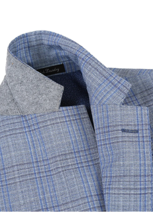 English Laundry Light Gray with Blue Check Slim Fit Notch Lapel Wool Blend 2 Button Suit