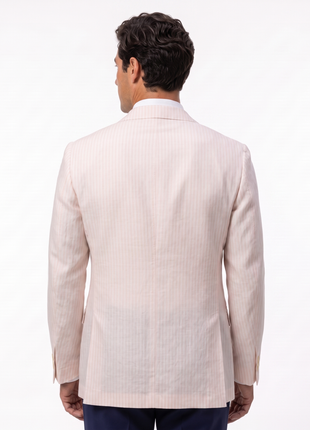 Sartoria Partenopea White & Powder Pink Vertical Stripe Linen Classic Fit 3-Button Sport Coat 46L