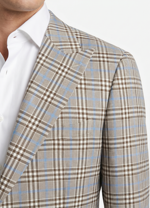 Canuti Mocha & Blue Plaid Modern fit Peak Lapel Stretch 2-Button Sport Coat