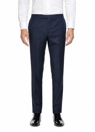 Armani Collezioni Tone-on-Tone Check Navy Classic Fit Wool Dress Tuxedo Pants