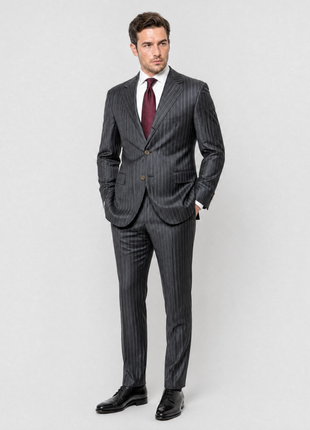 Sartoria Partenopea Mens Charcoal Chalk Stripe Notch Lapel Classic Fit 3-button Wool Suit - 44R