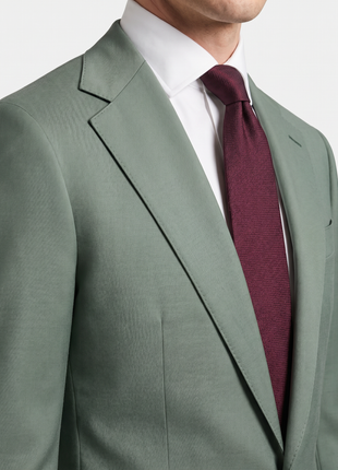 Mazara Mens Sage Green Classic Fit Notch Lapels Patch Pockets Wool Stretch 2-Button Suit