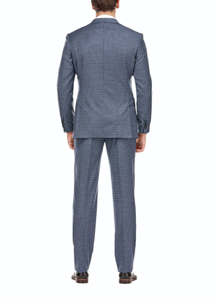 English Laundry Blue Check Slim Fit Notch Lapel Wool Blend Stretch 2 Button Suit