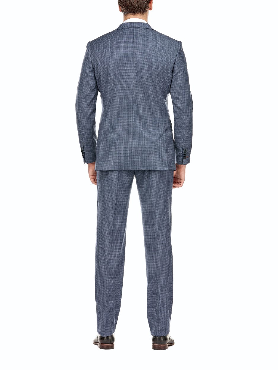 English Laundry Blue Check Slim Fit Notch Lapel Wool Blend Stretch
