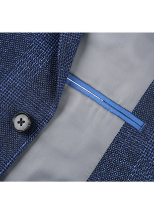 Men's Classic Fit Single Breasted Two Button Navy Big-Plaid Suit Jacket Blazer