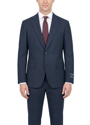 Tovaglia Mens Medium Blue Weave Classic Fit Notch Lapel Wool Silk Blend 2-Button Suit