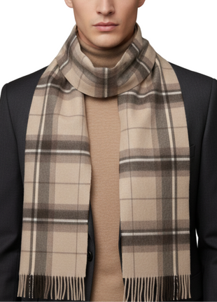 Tovaglia Mens Plaid Cashmere Fringe Scarf