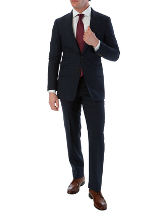 Sartoria Mazara Mens Classic Fit Navy & Brown Check 100% Wool 2 Piece Suit