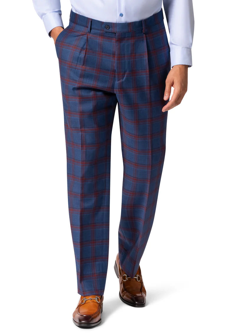 Beragamo Elegant Men Blue Plaid Classic Fit 100% Wool 3 Piece Suit & Peak Lapels