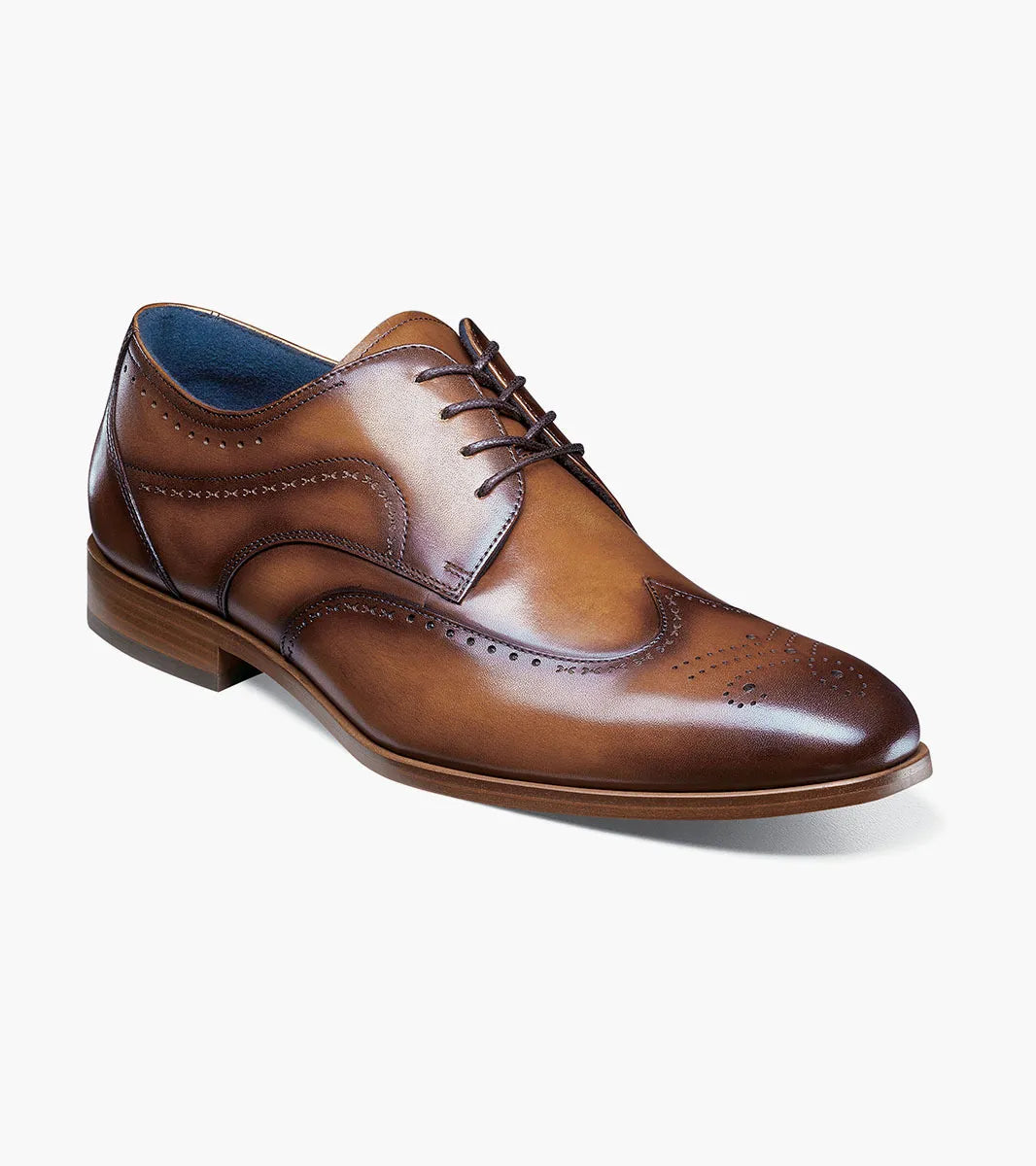 Stacy Adams Brayden Mens Tan Lace-up Wingtip Oxford Leather Dress Shoes