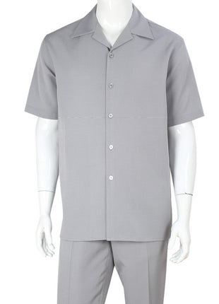 Apollo King Royal Diamond Mens Grey Birdseye 2 Piece Short Sleeve Walking Suit