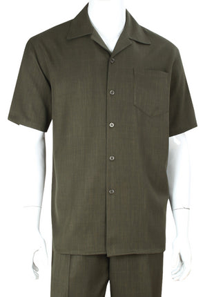 Apollo King Royal Diamond Olive Classic Fit Short Sleeve 2 Piece Walking Suit