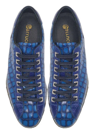 Carrucci Mens Blue Crocodile-Embossed Leather Sneakers