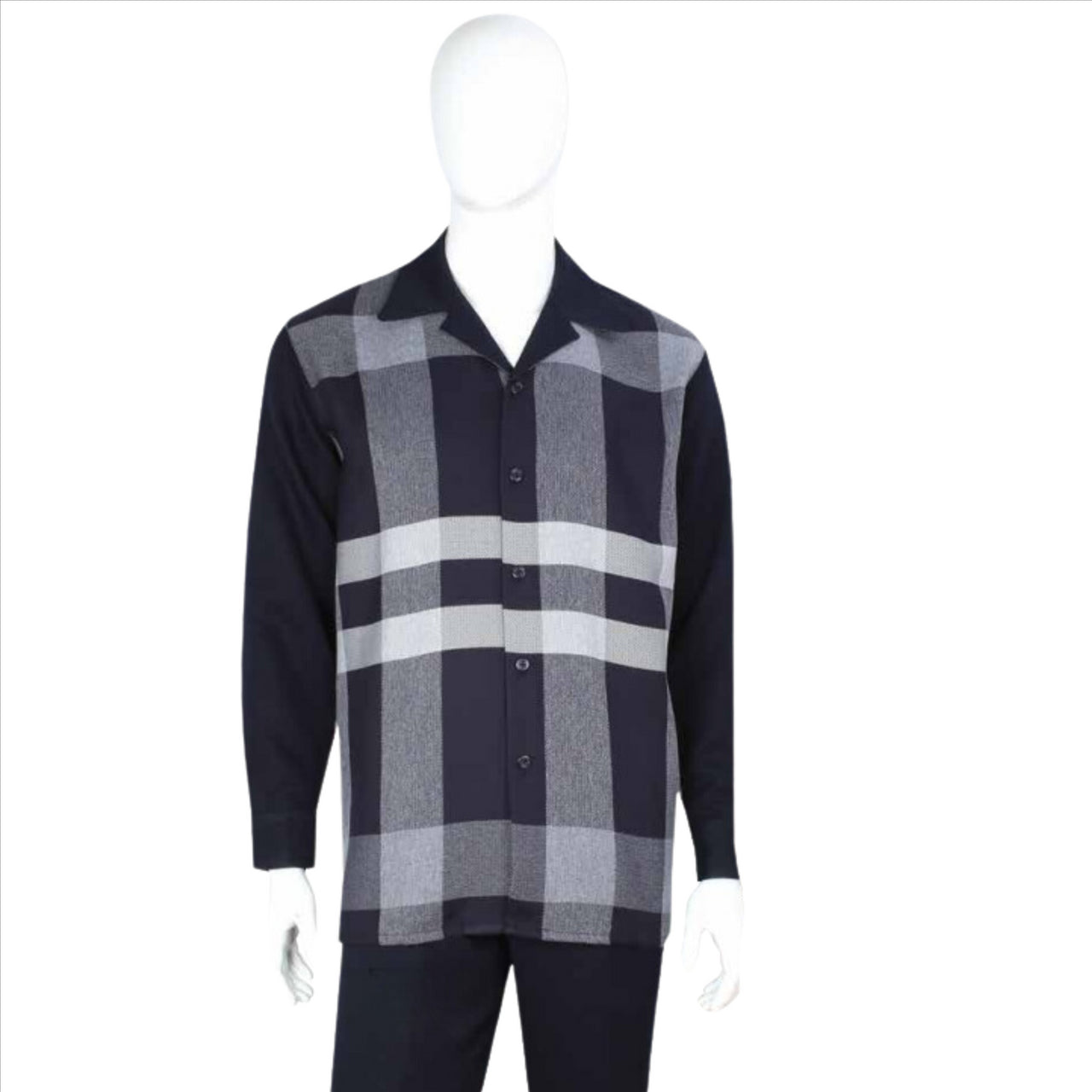 Apollo King Royal Diamond Mens Navy Check 2 Piece Long Sleeve Walking Suit