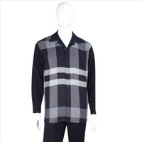 Thumbnail for Apollo King Royal Diamond Mens Navy Check 2 Piece Long Sleeve Walking Suit