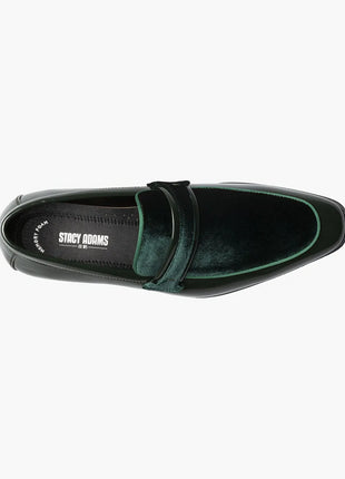 Stacy Adams Spratley Mens Green Slip-on Moc Toe Patent & Velour Dress Shoes
