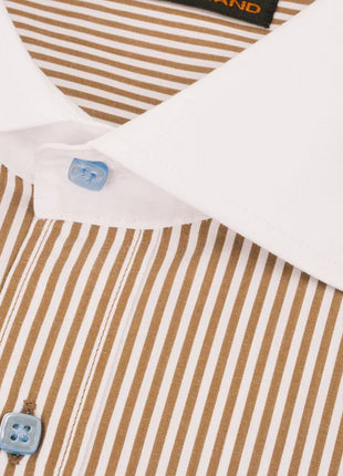 Steven Land Mens Brown Striped 100% Cotton French Cuff Dress Shirt