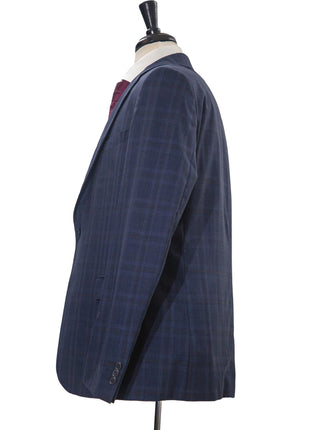 Versace Collection Mens 46R Drop 8 Navy Blue Plaid 100% Wool 2 Piece Suit