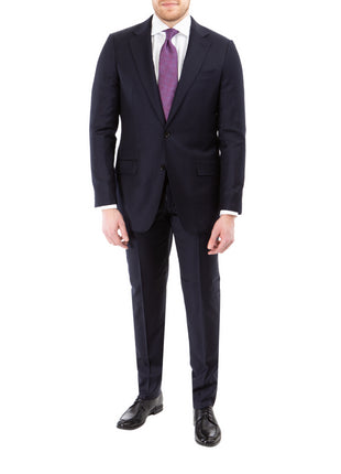 Sartoria Mazara Mens Solid Navy Blue Classic Fit Wool Cashmere 2 Button suit