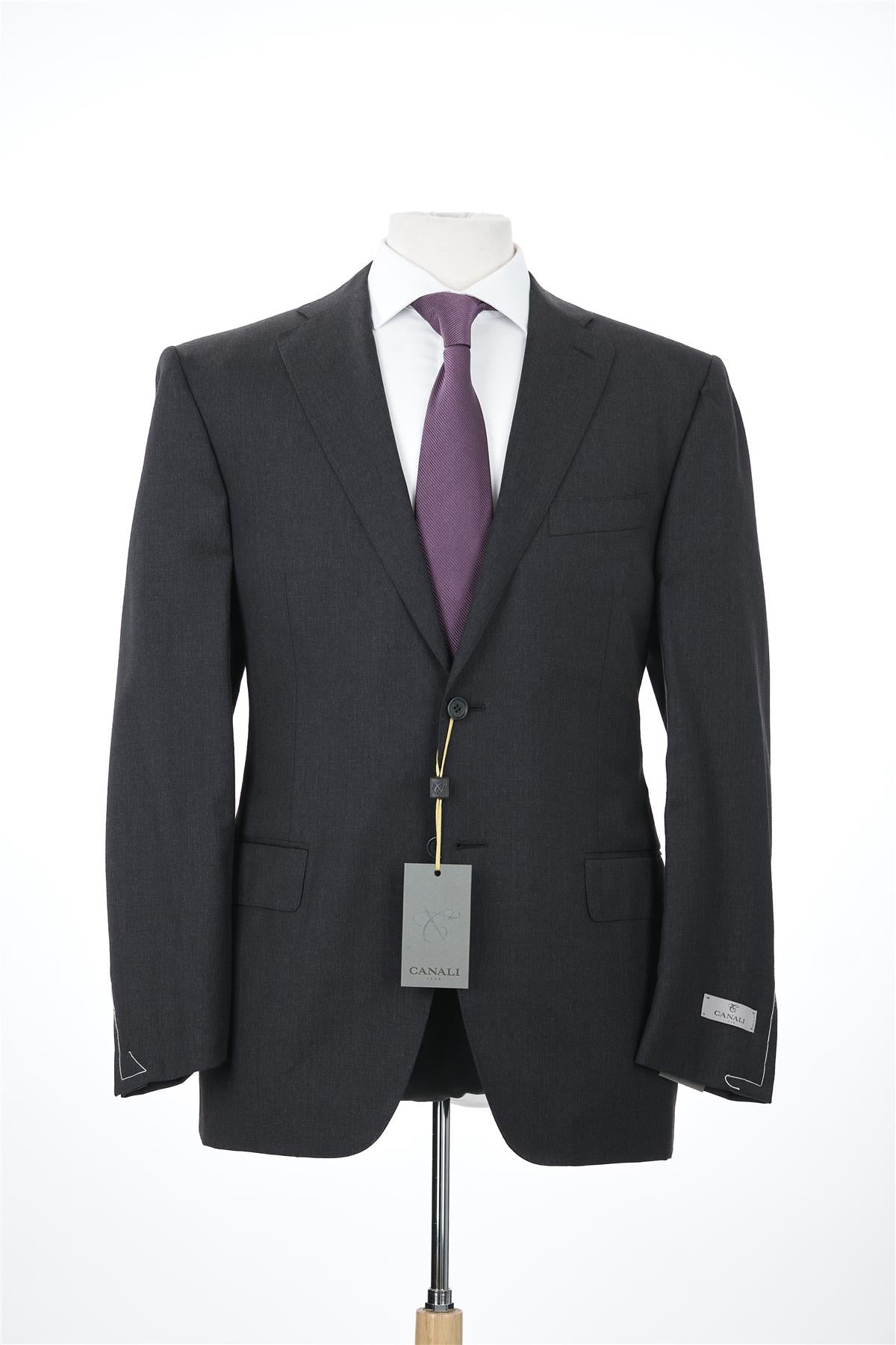 Canali Mens Charcoal Grey Classic Fit 46L Drop 7 100% Wool 2 Piece Suit