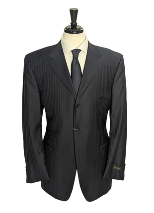 Canali Navy Pinstriped 100% Wool 3-Button Suit 46L